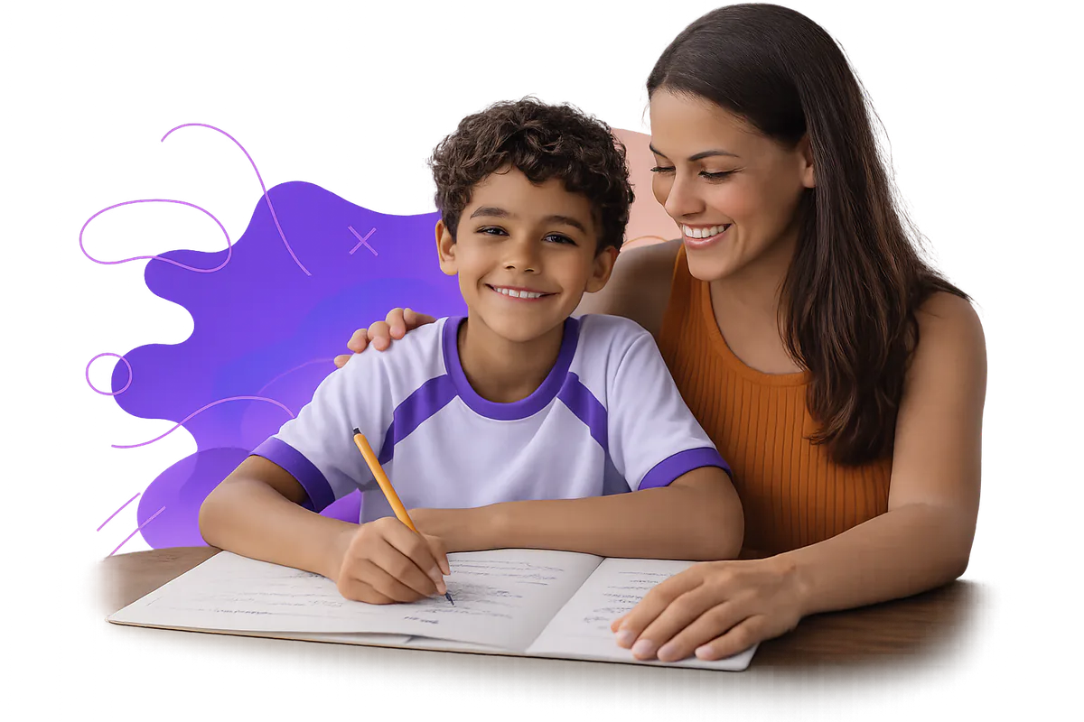 Criança estudando matemática com Kaelo